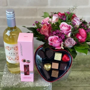 Rosenbuket med vin & sødt